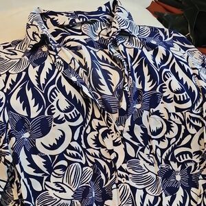 Zara Navy and White Patterned Lounging Long Shirt S